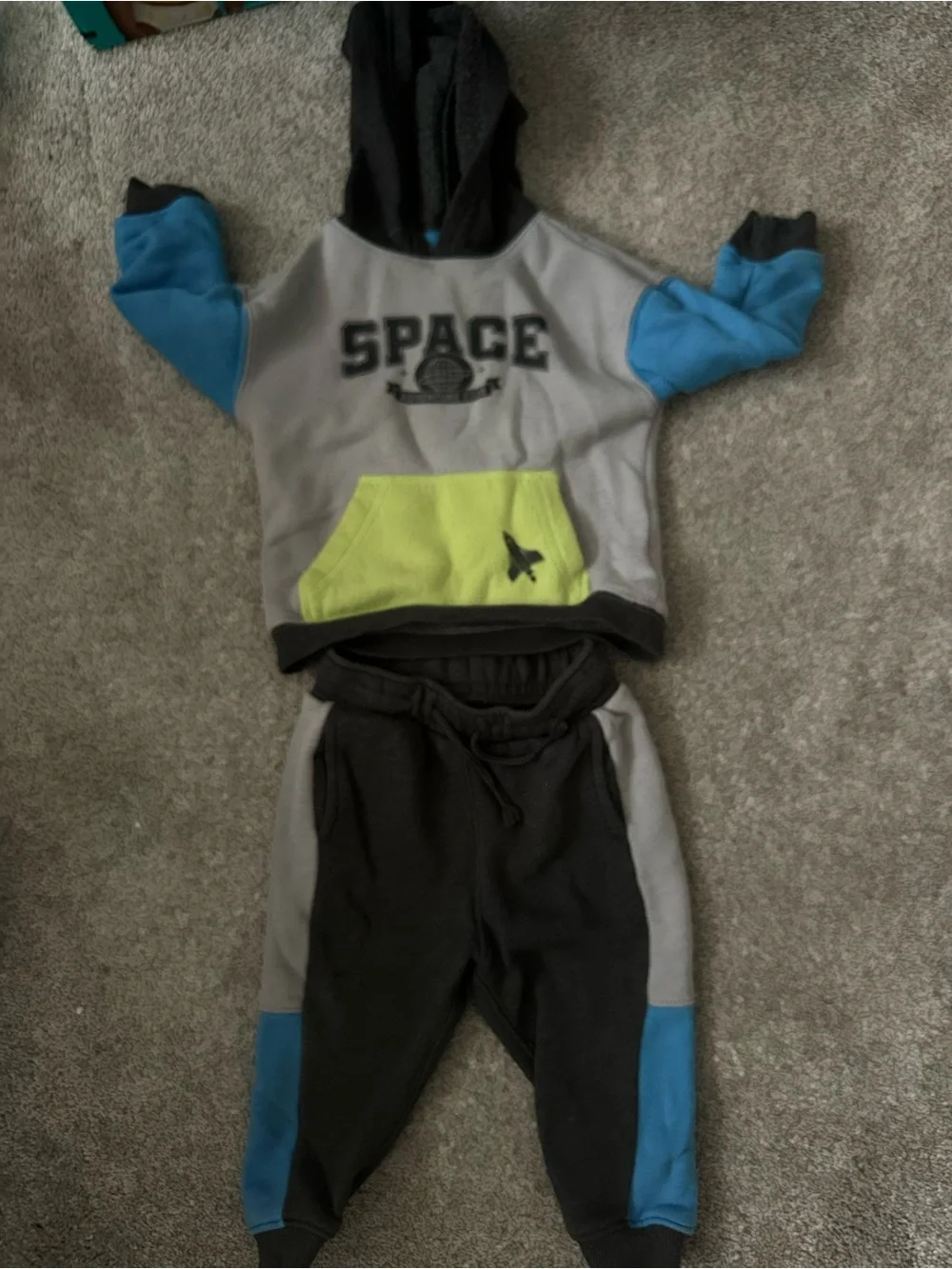 Cat & Jack Gray, Blue & Neon Yellow Space Hoodie and Joggers Set
